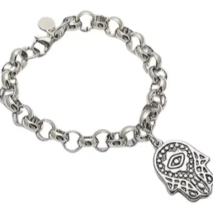 Pulseras Rolo Acero Quirurguico Con Dije Mano De Fatima