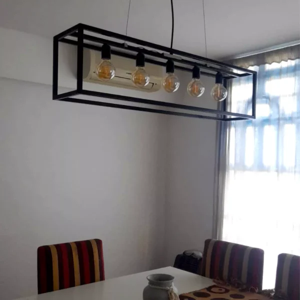 Lampara Hierro Colgante Negro 5 Luces Vintage Rectangular - Imagen 10