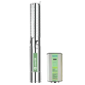 Diámetro 4″. Potencia: 1000W. Variante con aún más profundiad máxima (Altura manométrica máxima 88m).Tipo Impeller de acero inoxidable. Sistema independiente con tecnología MPPT. Ideal para ser instalado en lugares remotos ya que funciona de forma automática y autónoma e incluye sensor de nivel de pozo / de tanque. Estructura de acero inoxidable. Funcionan con y sin baterías. - Guía para la compra - Los modelos de bombas solares Enertik - Familia BSSC4 hasta 48V (incluido 48V) aceptan entrada desde paneles solares (PV) y entrada desde batería Los modelos de bombas solares Enertik - Familia BSSC4 de 110V aceptan entrada desde paneles solares (PV). Los modelos de bombas solares Enertik - Familia BSSC4 de 150V y 220V aceptan entrada desde paneles solares (PV) y CA.
