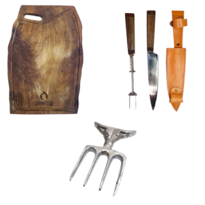 Combo: Garra, Juego Cuchillo y Destenedor + Tabla Algarrobo