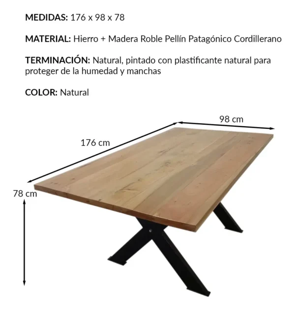 Mesa Rustica Hierro Y Madera Roble Pata En X Quincho Galeria - Imagen 2