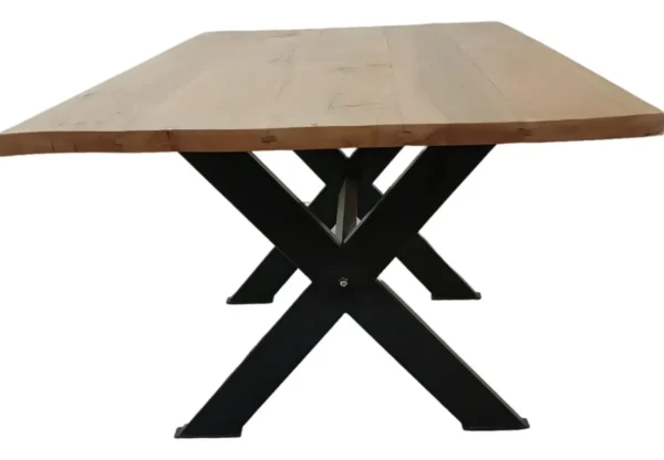 Mesa Rustica Hierro Y Madera Roble Pata En X Quincho Galeria - Imagen 3