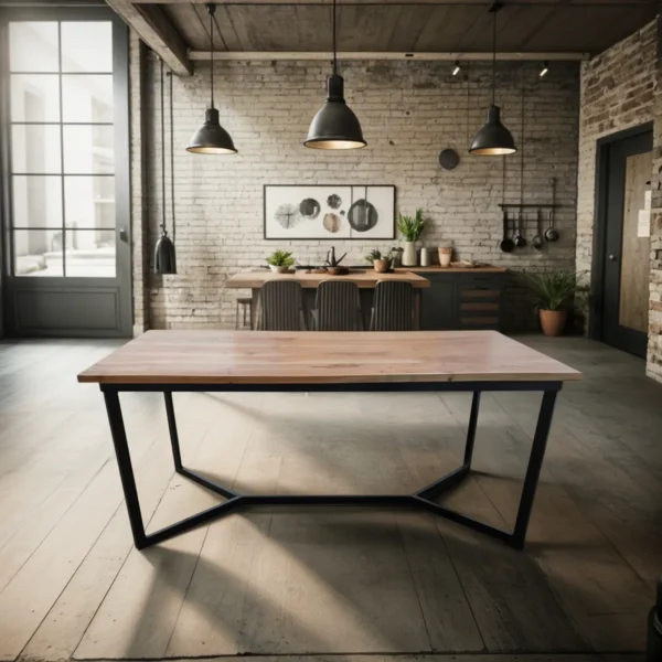 Mesa Rustica Hierro Y Madera Roble Comedor Quincho Galeria - Imagen 2