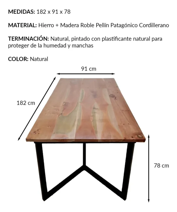 Mesa Rustica Hierro Y Madera Roble Comedor Quincho Galeria - Imagen 4