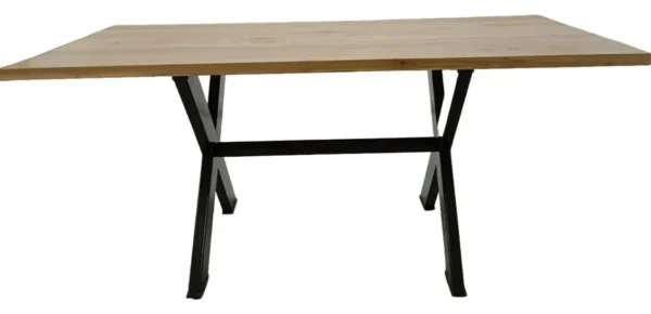 Mesa Rustica Hierro Y Madera Roble Pata En X Quincho Galeria - Imagen 4