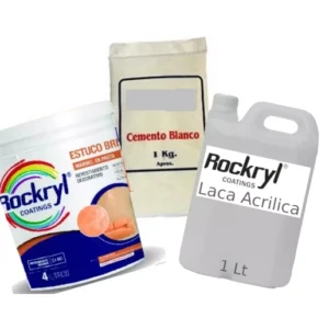 Estuco Rockryl + Laca Acrilica 1 L + Cemento Blanco 1 Kg