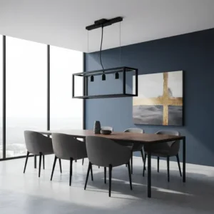 Lampara Hierro Colgante Negro 3 Luces Vintage Rectangular