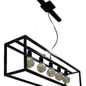 Lampara Hierro Colgante Negro 5 Luces Vintage Rectangular