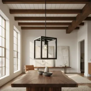 Lampara Hierro Colgante Negro 1 Luz Vintage Rectangular