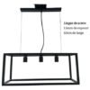 Lampara Hierro Colgante Negro 3 Luces Vintage Rectangular