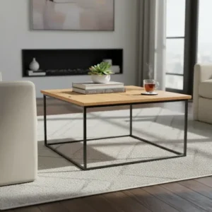 Mesa Ratona Hierro Madera Minimalista 55 X 55 Roble