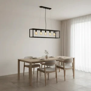 Lampara Hierro Colgante Negro 5 Luces Vintage Rectangular